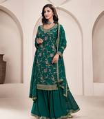 traditional all green chinon palazzo suit set for women