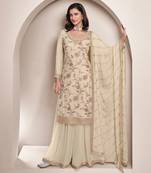 traditional all white chinon palazzo suit set for women