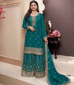 traditional rama green chinon palazzo suit set for women