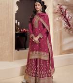 traditional rani pink chinon palazzo suit set for women