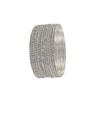 Elegant cz white stone studded american diamond bangles handcrafted round designer bangles set for women size-2.6 1