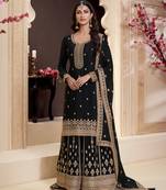 traditional black chinon palazzo suit set for women
