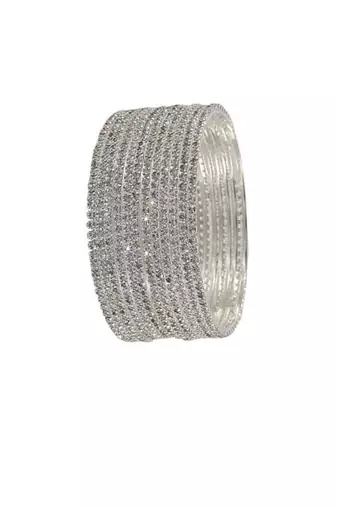 Elegant cz white stone studded american diamond bangles handcrafted round designer bangles set for women size-2.4