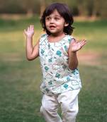 Organic patang teal jhabla top + white pants