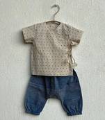 Organic indigo raidana angarakha + indigo check pants