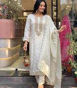 Women's Viscose Straight Kurta, Pant and Dupatta Set