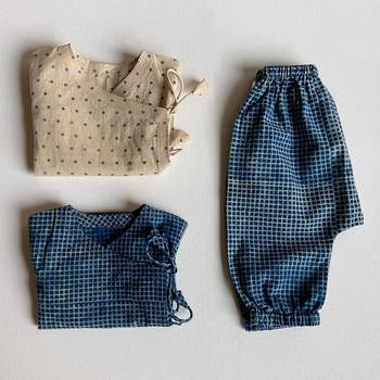 Organic indigo zoo bag with raidana - check angarakha & pants 1