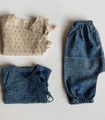 Organic indigo zoo bag with raidana - check angarakha & pants