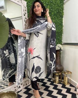 Women's Viscose Rayon Fabric Straight Printed Kurta, Pant and Dupatta Set 3