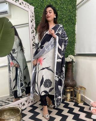 Women's Viscose Rayon Fabric Straight Printed Kurta, Pant and Dupatta Set 4