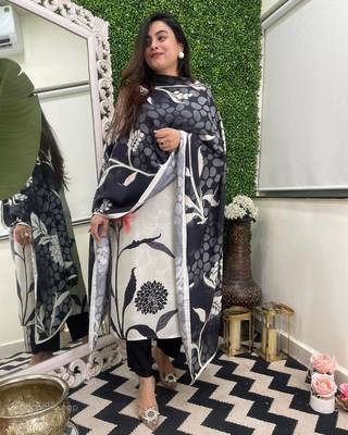 Women's Viscose Rayon Fabric Straight Printed Kurta, Pant and Dupatta Set 5