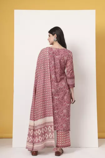 cotton pink kurta dupatta set with lace detailing