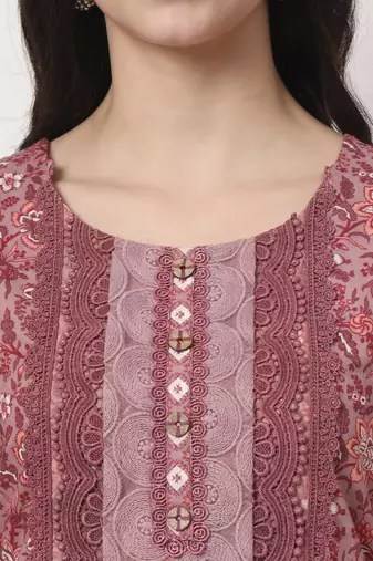 cotton pink kurta dupatta set with lace detailing