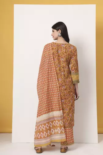 cotton yellow kurta dupatta set with lace detailing