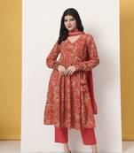 red cotton anarkali kurta with dobby dupatta set
