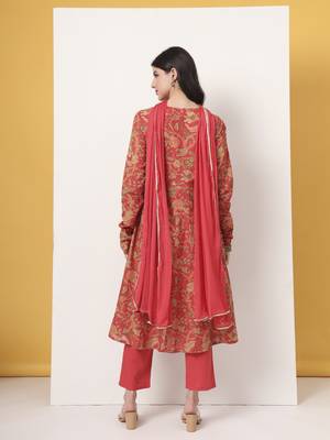 red cotton anarkali kurta with dobby dupatta set 3