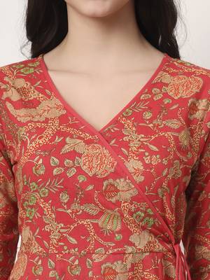 red cotton anarkali kurta with dobby dupatta set 4