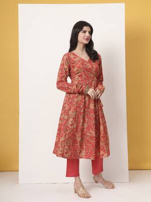 red cotton anarkali kurta with dobby dupatta set 5