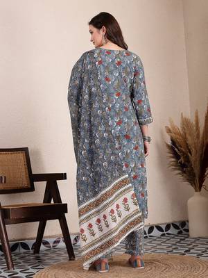 grey cotton straight kurta dupatta pant set 3