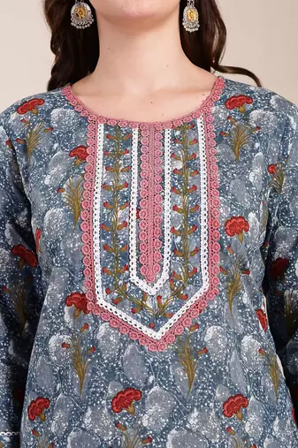 grey cotton straight kurta dupatta pant set