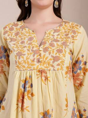 yellow pure cotton a-line pleated kurta dupatta pant set 4