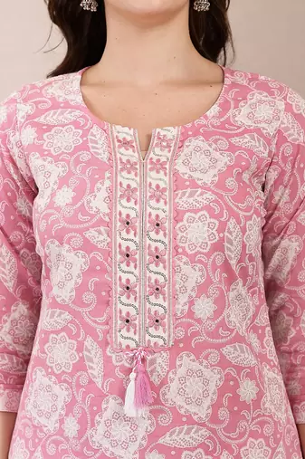 pink ethnic motifs print straight kurta trouser dupatta set