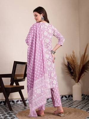 purple ethnic motifs print straight kurta trouser dupatta set 3