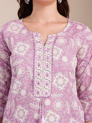 purple ethnic motifs print straight kurta trouser dupatta set 4