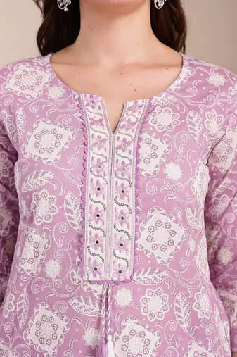 purple ethnic motifs print straight kurta trouser dupatta set