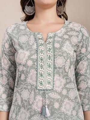 sea green ethnic motifs print straight kurta trouser dupatta set 4