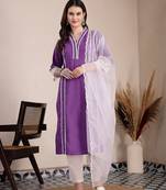 purple premium cotton kurta dupatta pant set