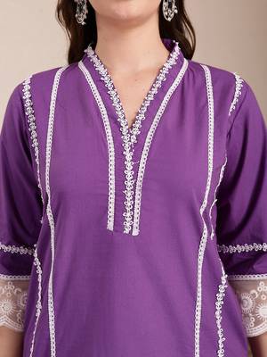 purple premium cotton kurta dupatta pant set 4