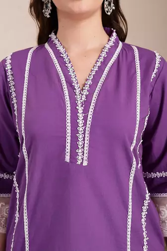 purple premium cotton kurta dupatta pant set
