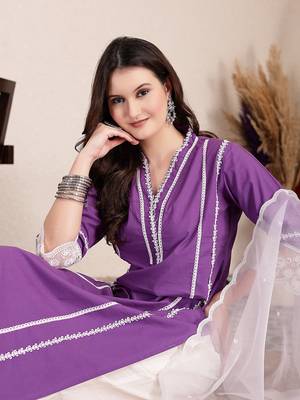 purple premium cotton kurta dupatta pant set 5