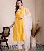 yellow premium cotton kurta dupatta pant set