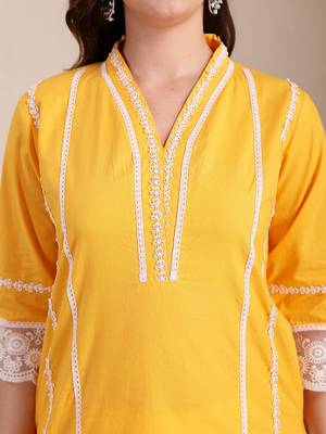 yellow premium cotton kurta dupatta pant set 4