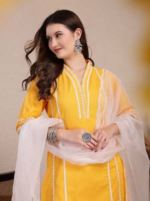 yellow premium cotton kurta dupatta pant set 5
