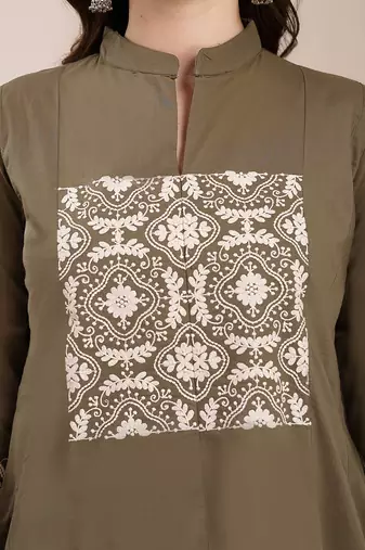 olive embroidered a-line kurta trouser dupatta set