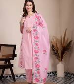 pink pure cotton a-line pleated kurta dupatta pant set