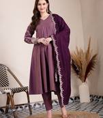 purple silk blend anarkali kurta dupatta pant set