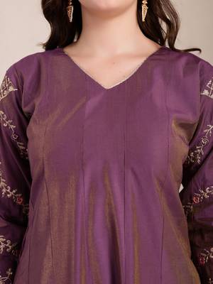 purple silk blend anarkali kurta dupatta pant set 4