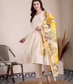 cream silk blend anarkali kurta dupatta pant set