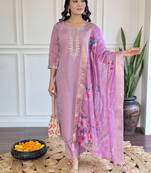 Women's Chanderi Fabric Straight Kurta, Pant and Dupatta Set