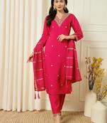 Women's Chanderi Fabric Straight Kurta, Pant and Dupatta Set