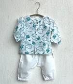 Organic patang teal kurta top + white pants