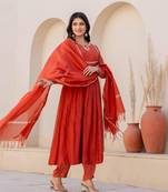 Women's Viscose Silk Fabric Plated Kurta, Pant and Dupatta Set