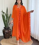 Women's Viscose Chinon Fabric Straight Kurta, Palazzo and Dupatta Set