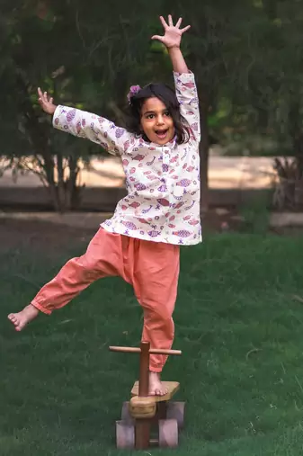 Organic koi peach print kurta + peach pants