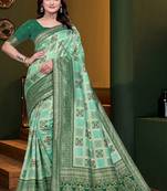 multicolor woven kanjivaram jacquard art silk saree with blouse piece