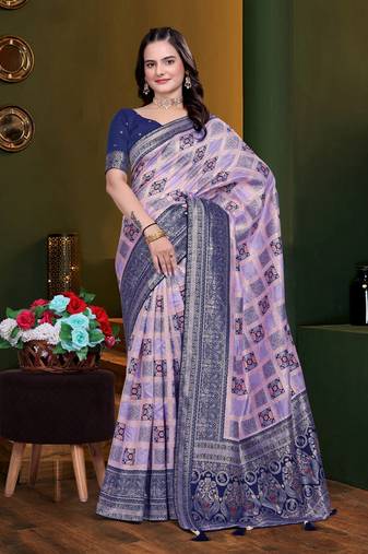 Purple  woven kanjivaram jacquard art silk saree with blouse piece